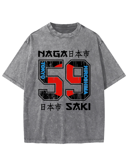 Number 59 in Japan City Vintage Washed T-shirt-Zazasy