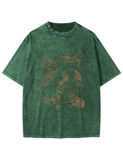 Japanese Tiger Pattern Leisure Vintage Distressed T-shirt-Zazasy