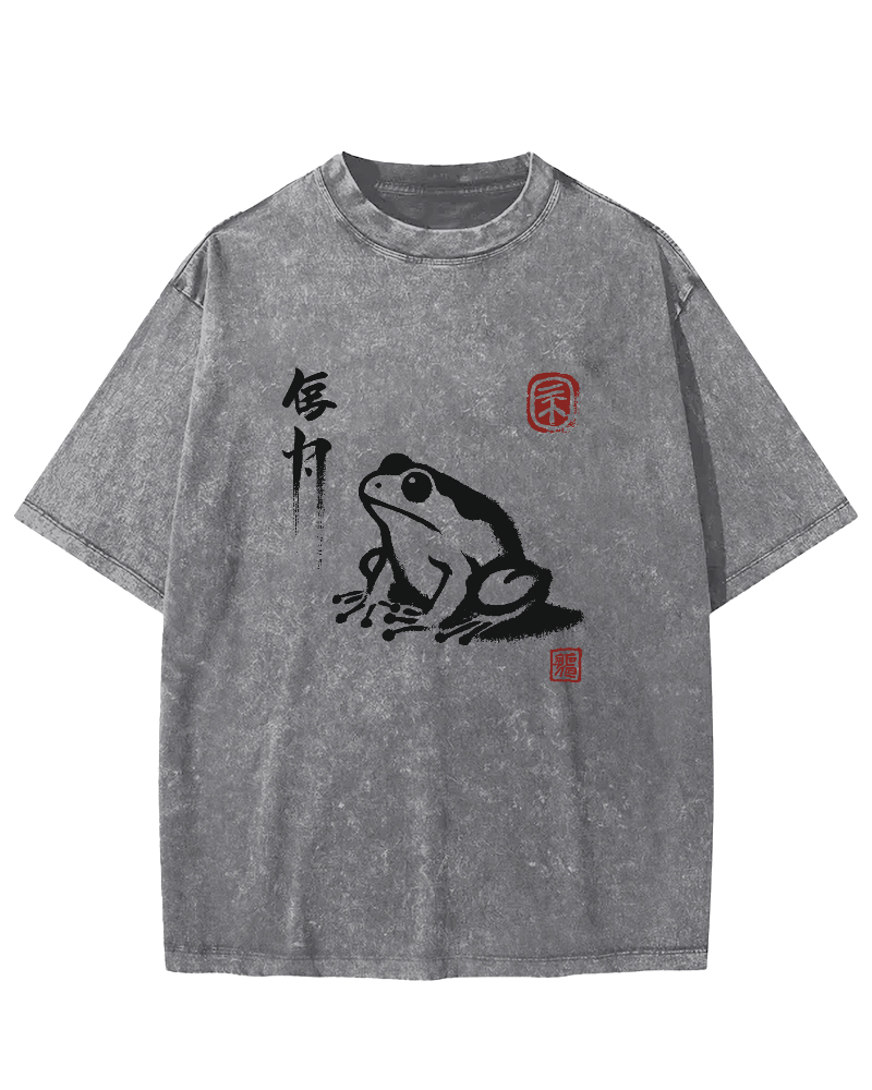 Cute Frog Japanese Style Vintage Distressed T-shirt-Zazasy
