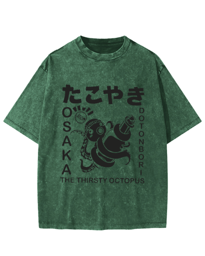 The Thirsty Octopus Vintage Washed T-shirt-Zazasy