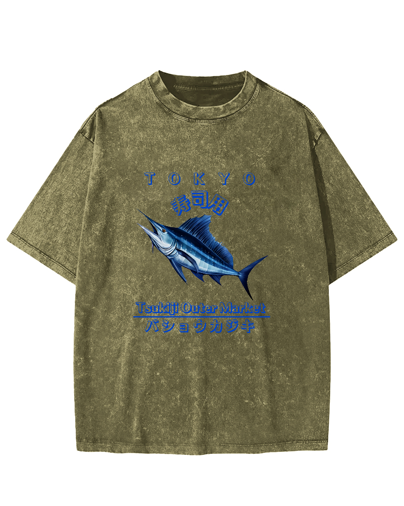 Japanese Sea Fish Sushi Vintage Distressed T-shirt-Zazasy