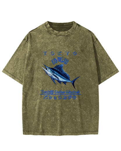 Japanese Sea Fish Sushi Vintage Distressed T-shirt-Zazasy