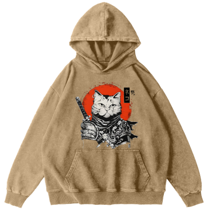 Cat Hero Japanese Style Vintage Distressed Hoodie-Zazasy