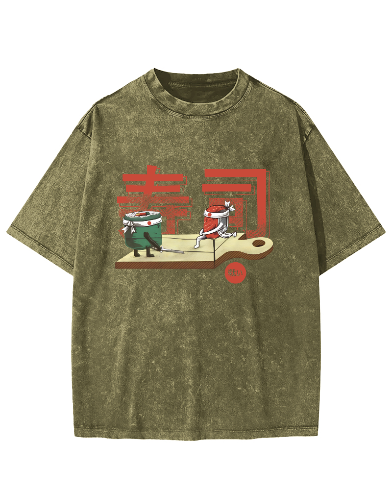 Japanese Sushi Vintage Washed T-shirt-Zazasy