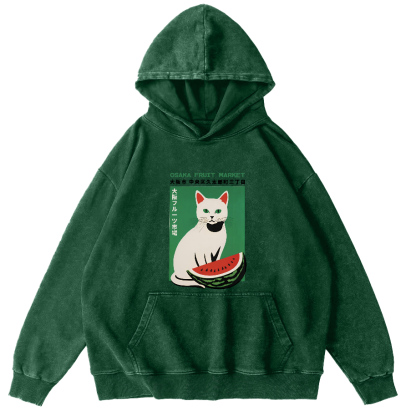 Cat Who Loves To Eat Watermelon Vintage Distressed Hoodie-Zazasy