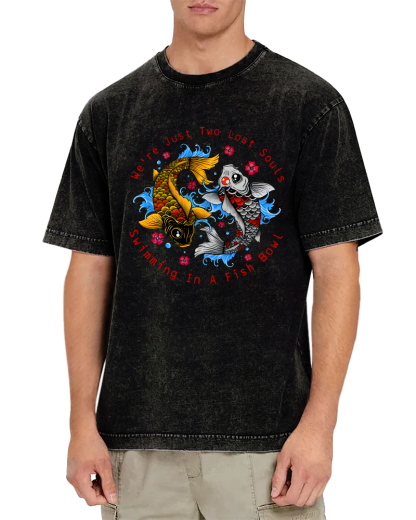 Japanese Koi Fish Vintage Washed T-shirt-Zazasy