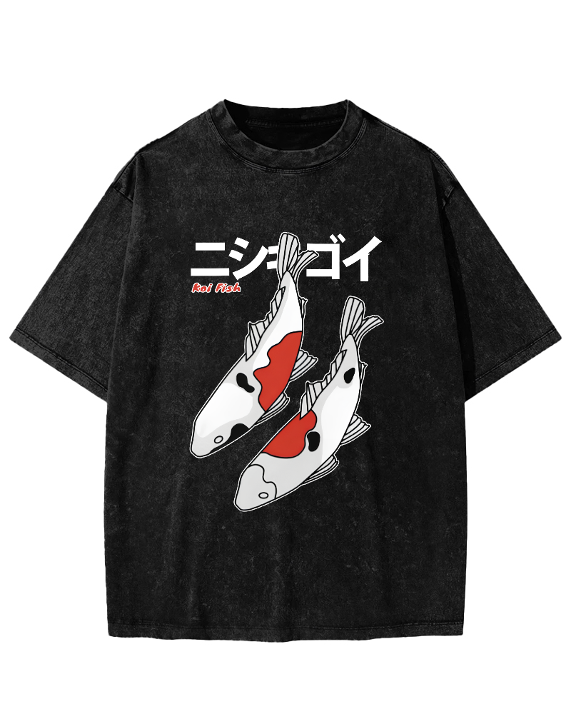 Koi Painting Japanese Style Vintage Distressed T-shirt-Zazasy