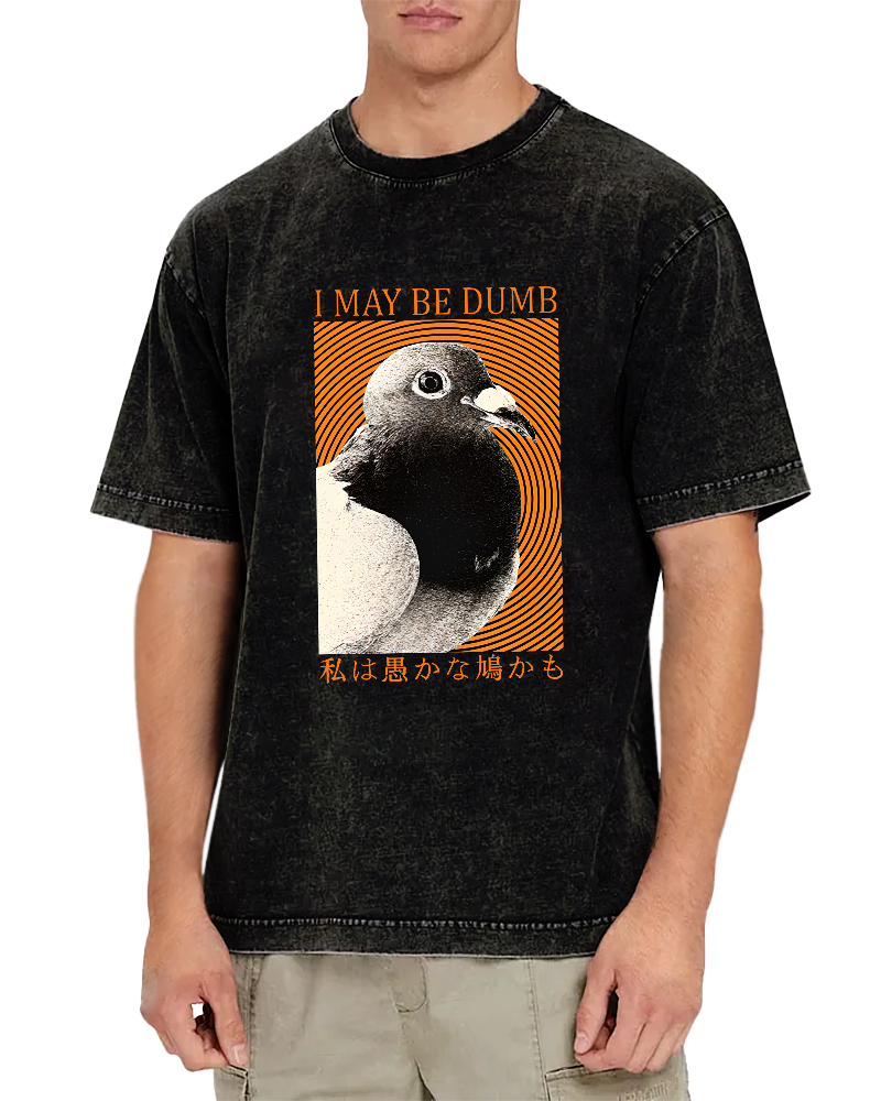 I May Be Dumb Pigeon Washed T-Shirt-Zazasy