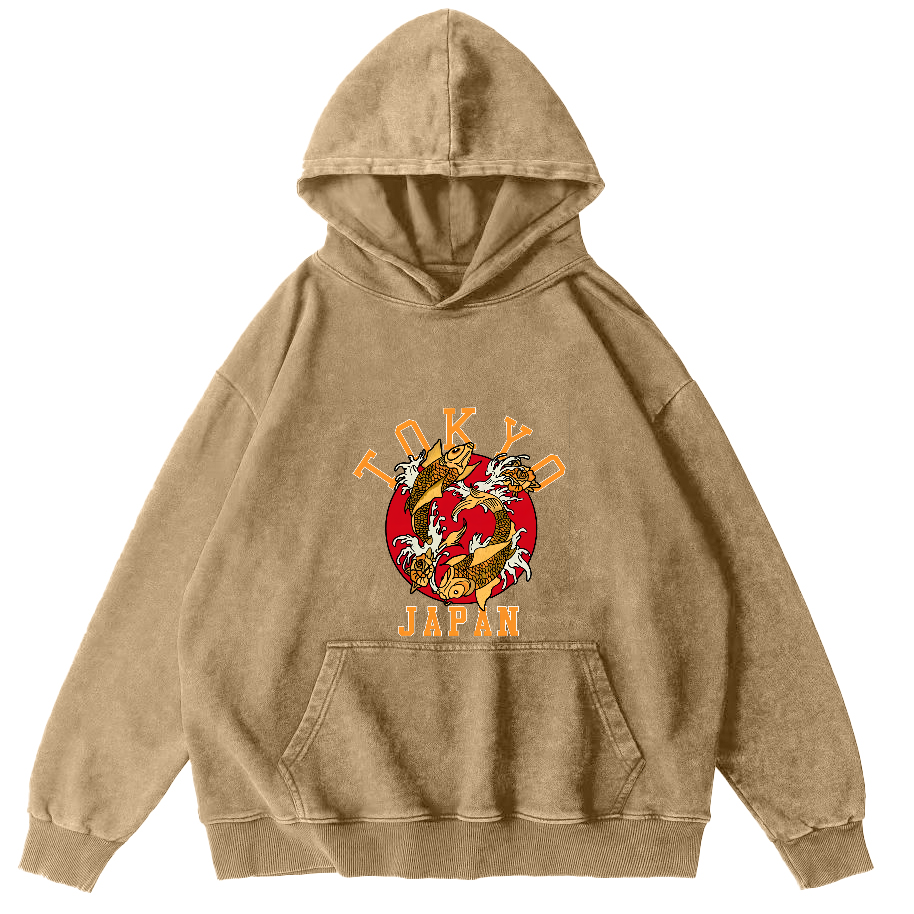 Tokyo Koi Japanese Style Vintage Distressed Hoodie-Zazasy
