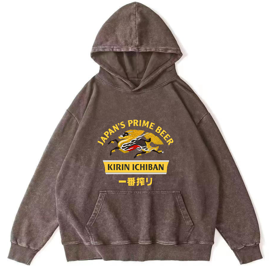 Kirin Ichiban Beer Logo Japanese Washed  Hoodie-Zazasy