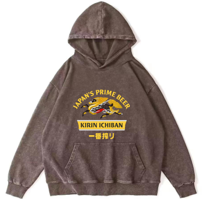 Kirin Ichiban Beer Logo Japanese Washed  Hoodie-Zazasy
