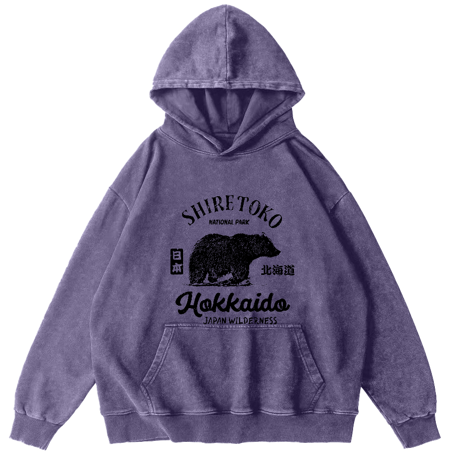 Japanese Writing Bear Pattern Vintage Distressed Hoodie-Zazasy
