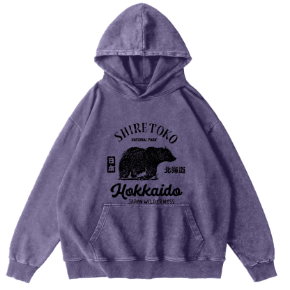 Japanese Writing Bear Pattern Vintage Distressed Hoodie-Zazasy