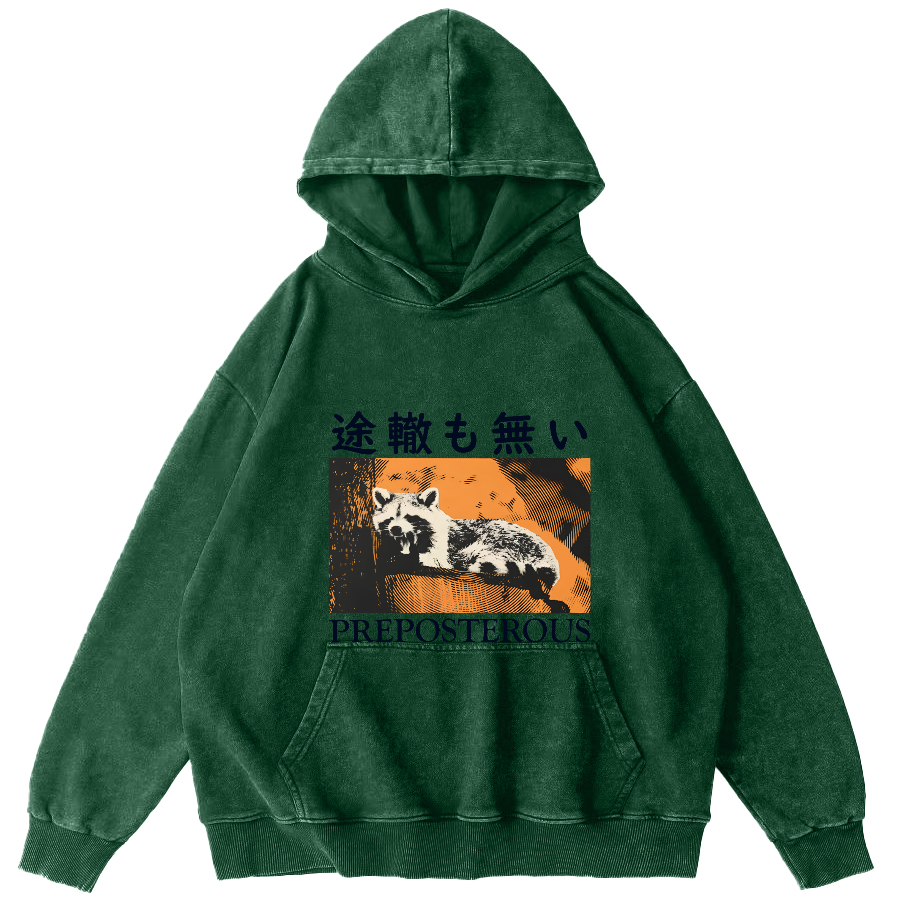 Lazy Raccoon Japanese Vintage Distressed Hoodie-Zazasy