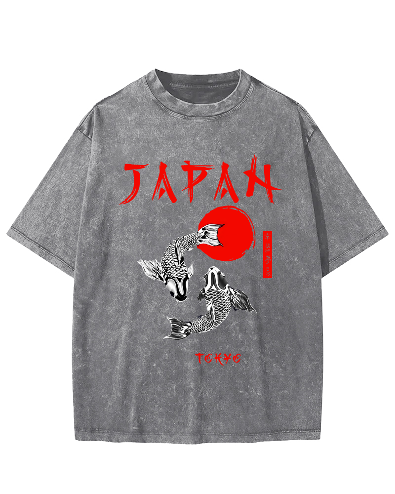 Japanese Koi Fish Vintage Distressed T-shirt-Zazasy