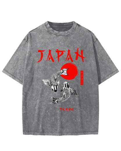 Japanese Koi Fish Vintage Distressed T-shirt-Zazasy