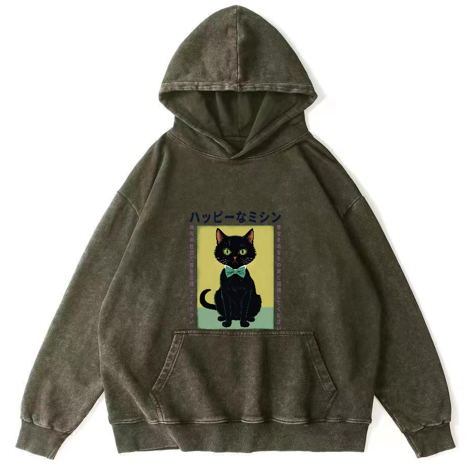 Kitten Pattern Japanese Washed Hoodie-Zazasy