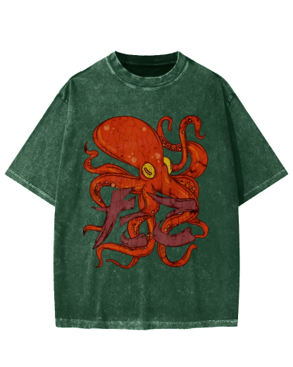 Red deep sea giant octopus Vintage Washed T-shirt