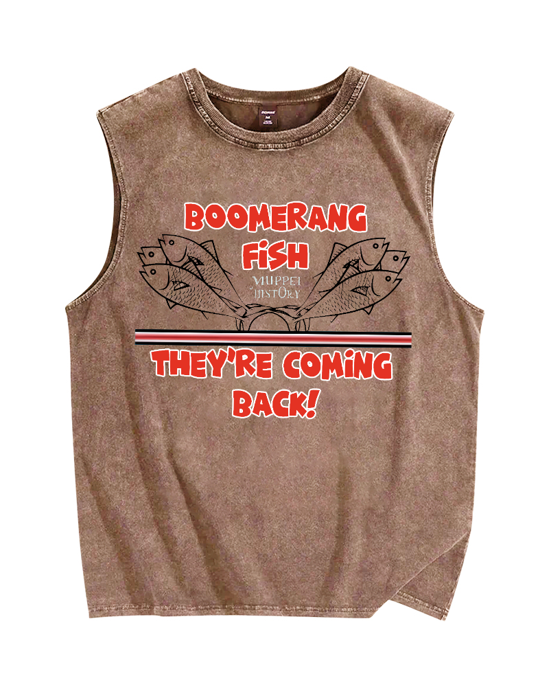 Boomerang Fish Theyre Coming Back Vintage Distressed Washed Tank-Zazasy