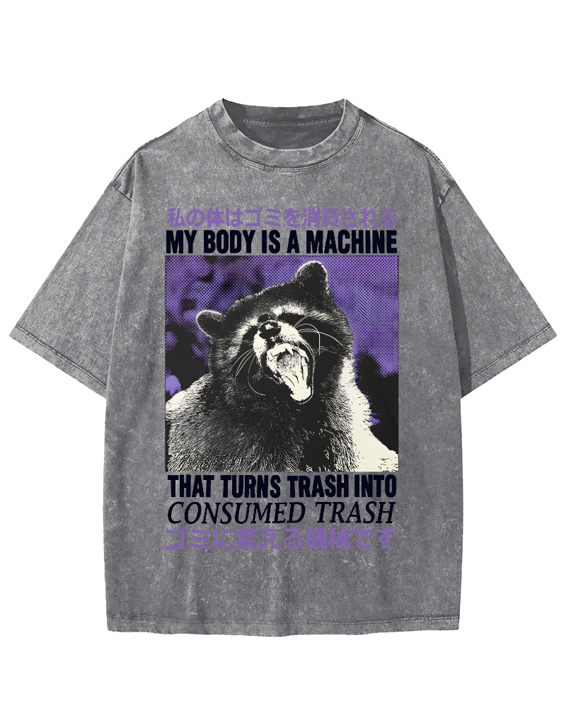 Angry Raccoon Japanese Vintage Distressed T-shirt-Zazasy