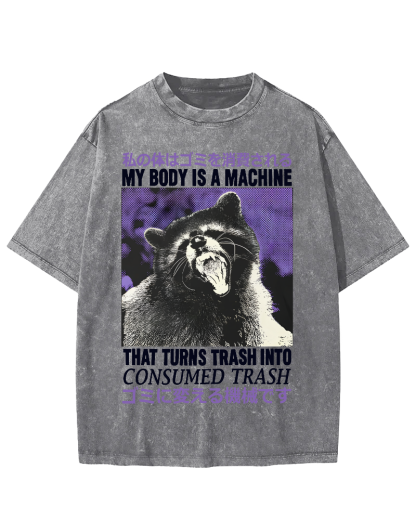 Angry Raccoon Japanese Vintage Distressed T-shirt-Zazasy