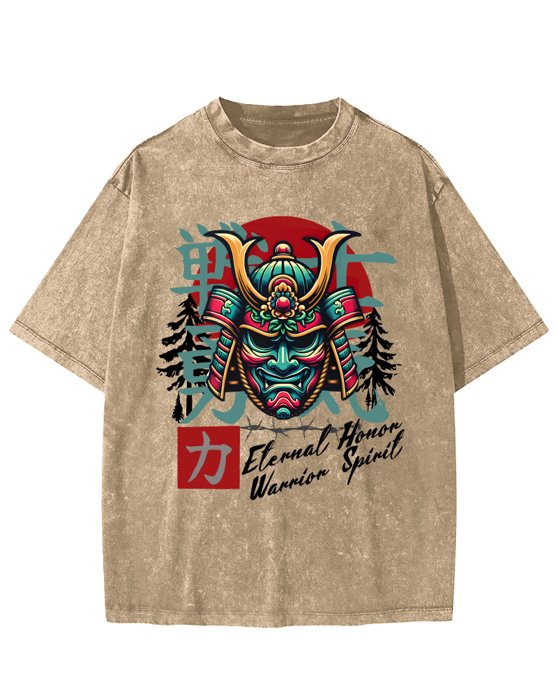 Warrior Courage Abstract Japanese Style Vintage Distressed T-shirt-Zazasy