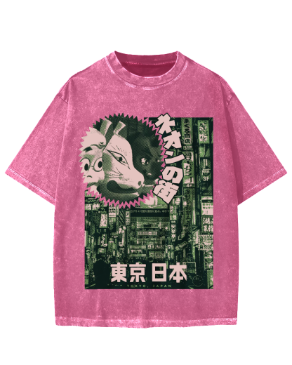 Neon city Tokyo Vintage Washed T-shirt