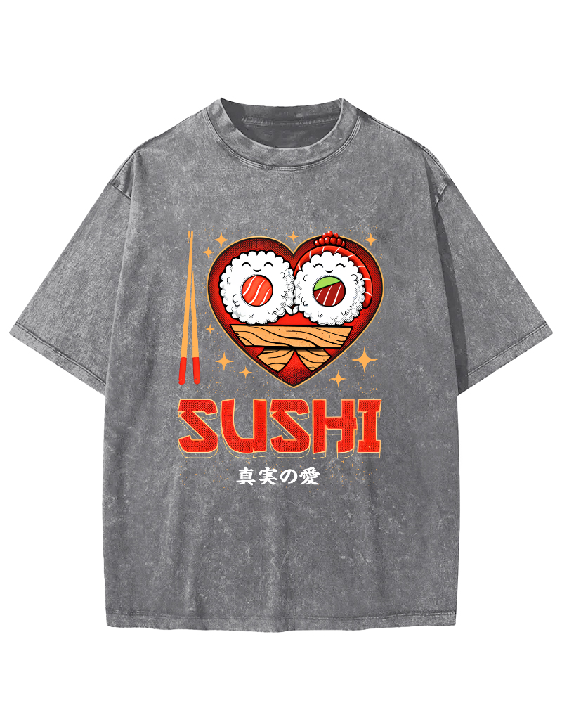 My favorite Sushi Vintage Washed T-shirt-Zazasy