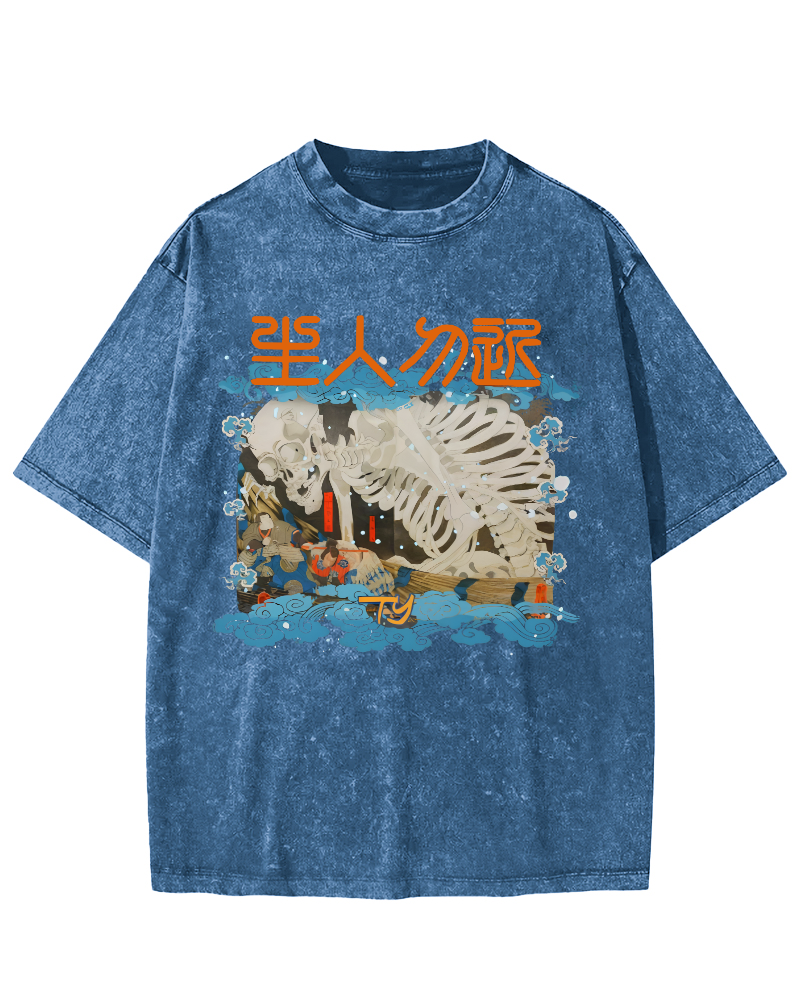 Skeleton Japanese Vintage Washed T-shirt-Zazasy