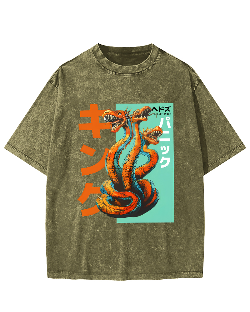 Queen Hydra Monster Vintage Washed T-shirt-Zazasy