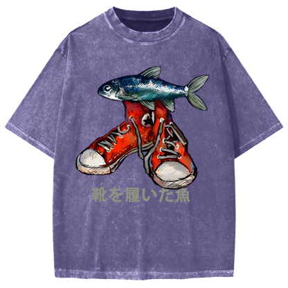Fish Wearing Shoes Vintage Washed T-shirt