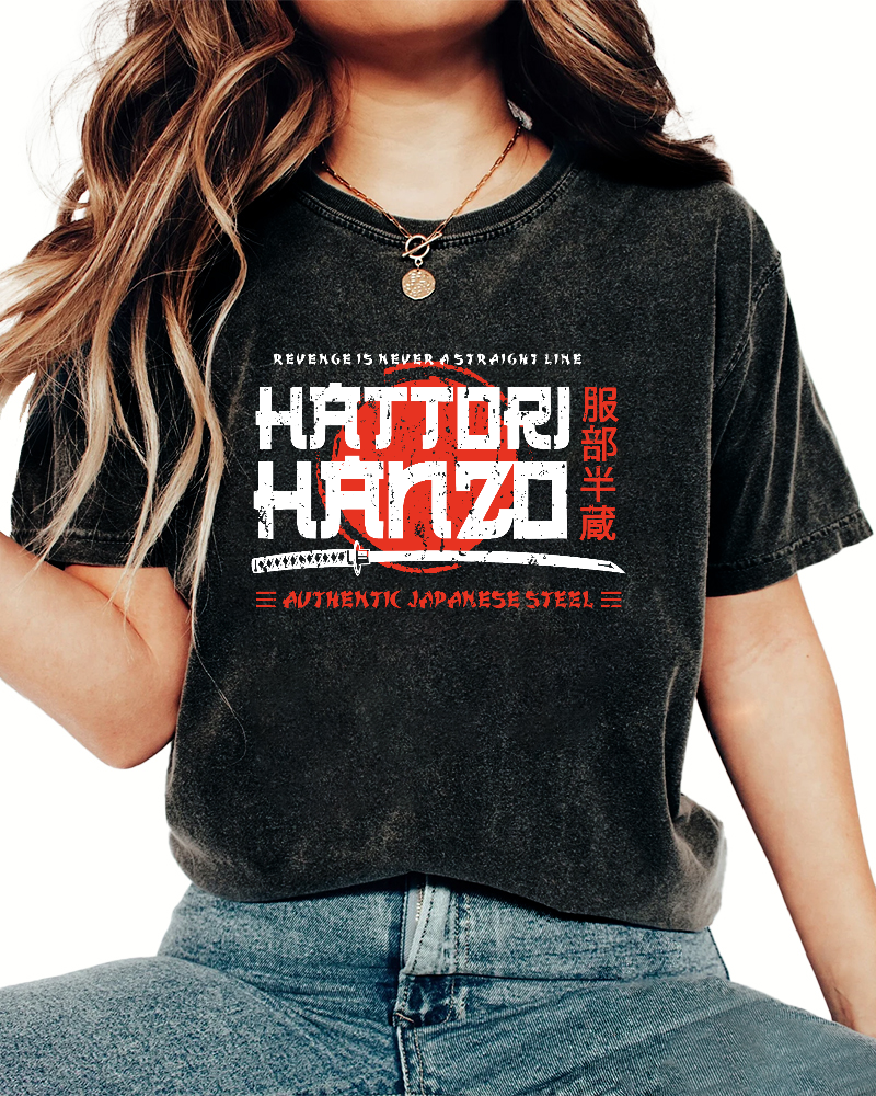Hattori Hanzo Retro Vintage Washed T-shirt-Zazasy