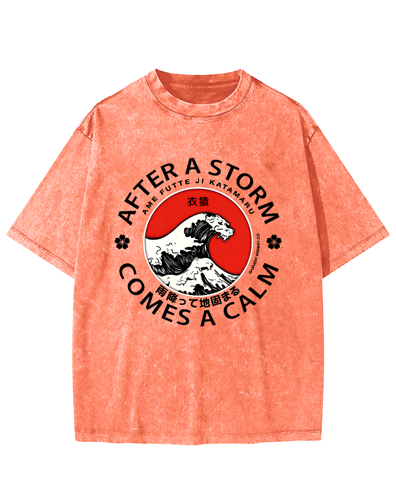 Wave Pattern Japanese Style Vintage Distressed T-shirt-Zazasy