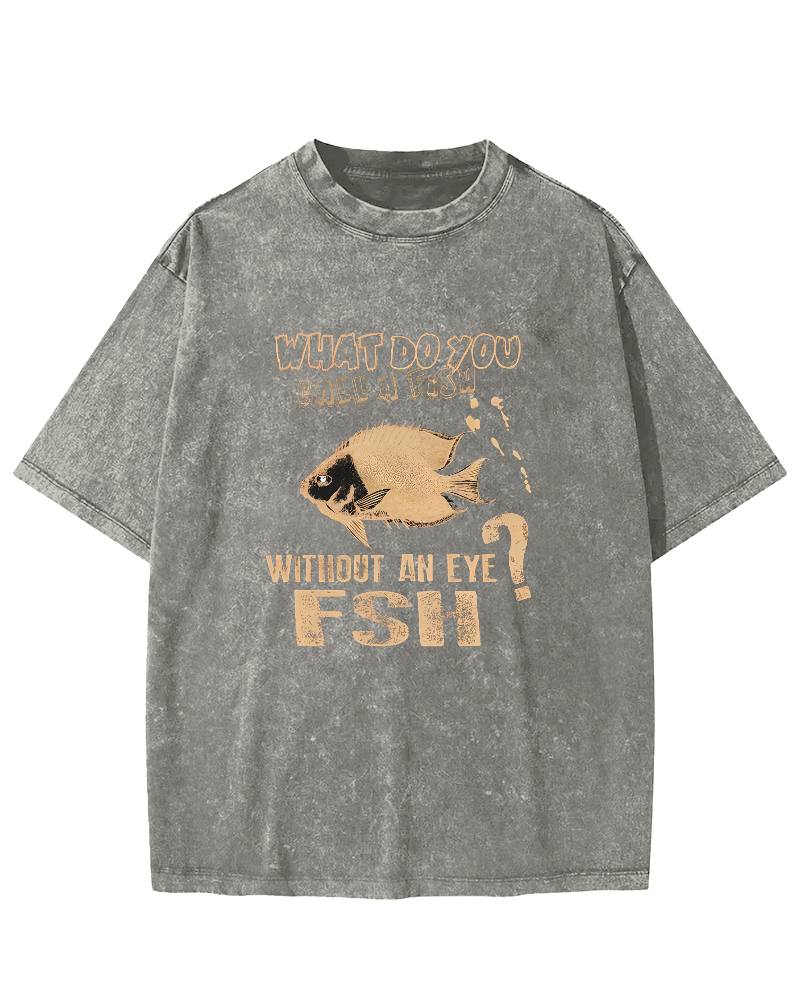 Retro Slogan Fish Pattern Vintage Distressed T-shirt-Zazasy