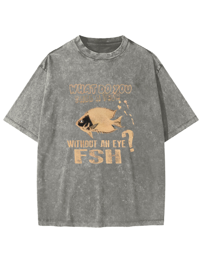 Retro Slogan Fish Pattern Vintage Distressed T-shirt-Zazasy