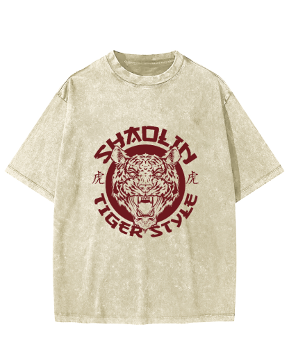 Japanese Tiger Head Pattern Vintage Distressed T-shirt-Zazasy