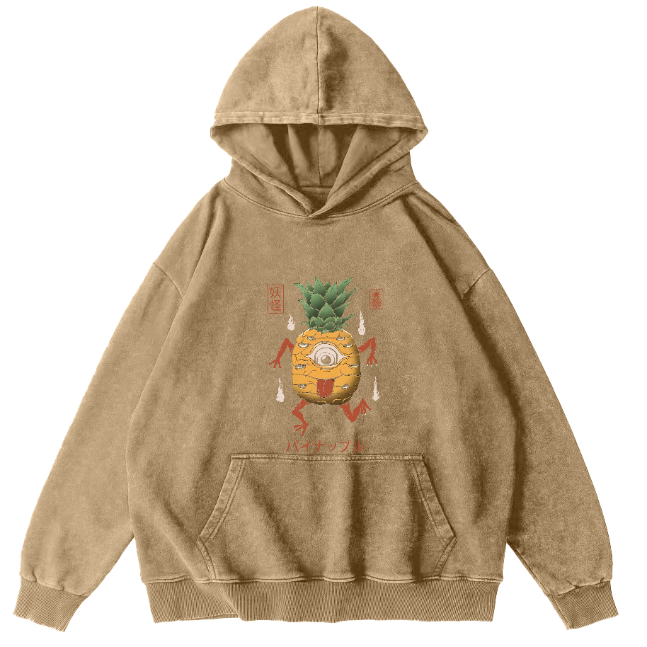 Funny Fruit Pineapple Japanese Style Vintage Distressed Hoodie-Zazasy