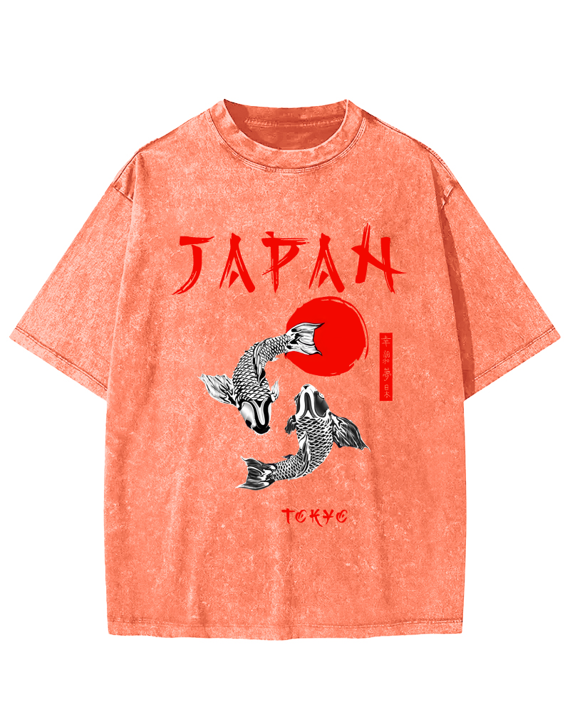 Japanese Koi Fish Vintage Distressed T-shirt-Zazasy