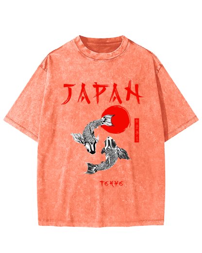Japanese Koi Fish Vintage Distressed T-shirt-Zazasy