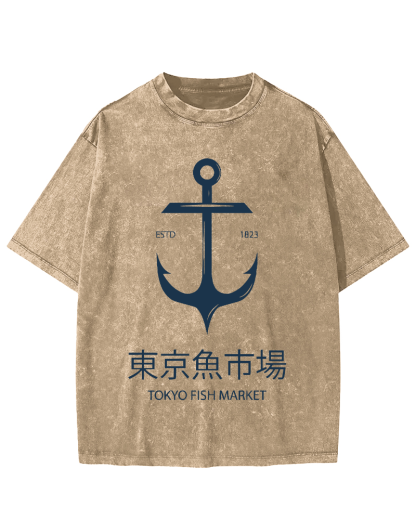 Tokyo Fish Market Vintage Washed T-shirt-Zazasy