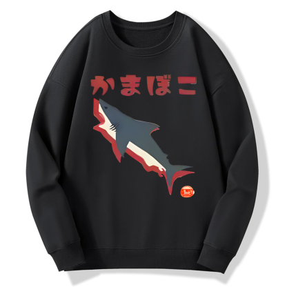 Great White Shark Japanese Retro Cotton Pullover Sweatshirt
