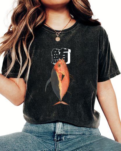 Japanese Ocean Fish Pattern Vintage Distressed T-shirt-Zazasy