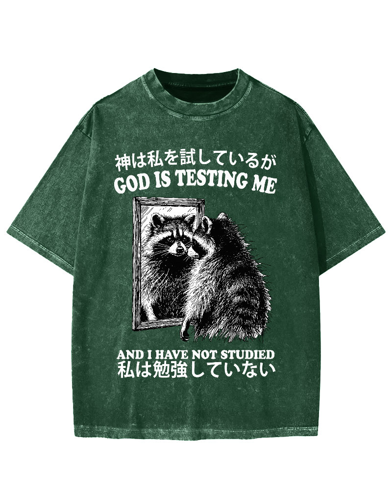 God is testing me Raccoon Vintage Washed T-shirt