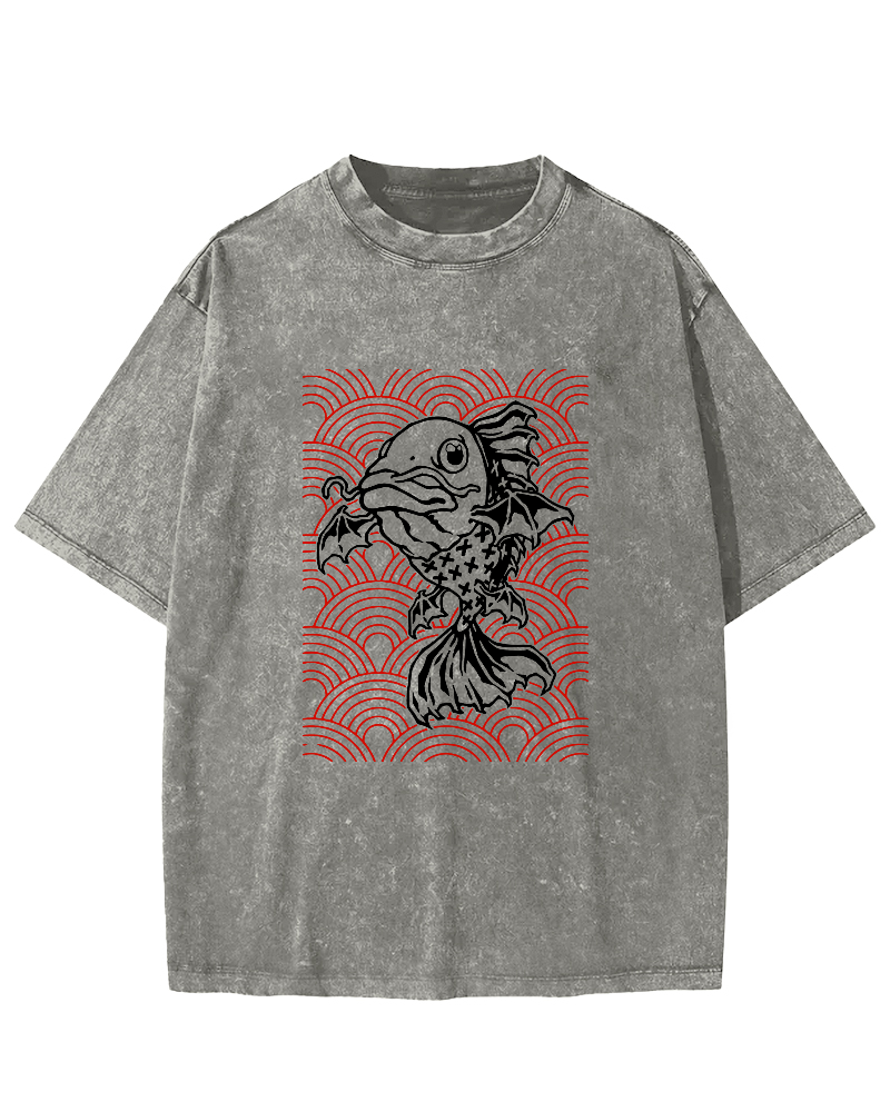 Japanese Carp Pattern Vintage Distressed T-shirt-Zazasy