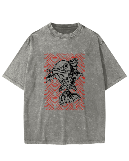 Japanese Carp Pattern Vintage Distressed T-shirt-Zazasy