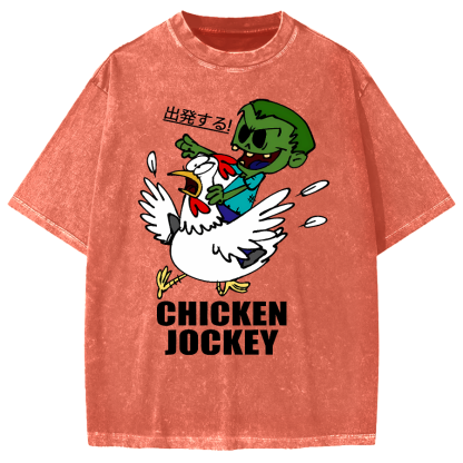 Zombie Riding Chicken Vintage Washed T-shirt