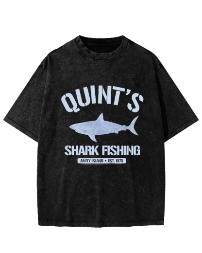Quint's Shark Fishing Jaws Retro Vintage Distressed T-shirt-Zazasy