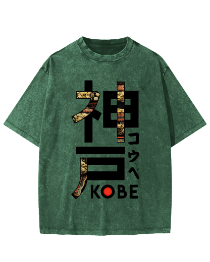 Kobe Japanese Script Vintage Distressed T-shirt-Zazasy