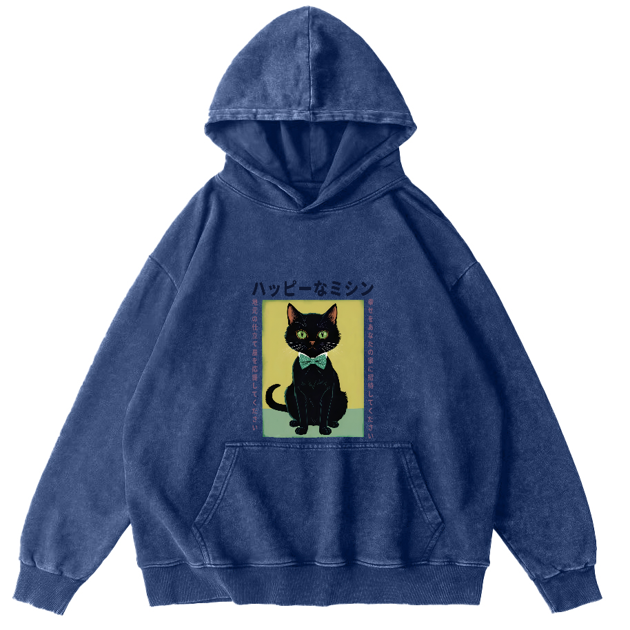 Kitten Pattern Japanese Washed Hoodie-Zazasy