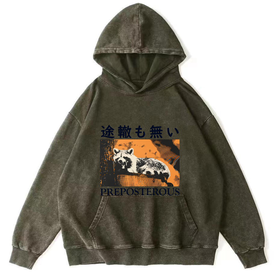 Lazy Raccoon Japanese Vintage Distressed Hoodie-Zazasy